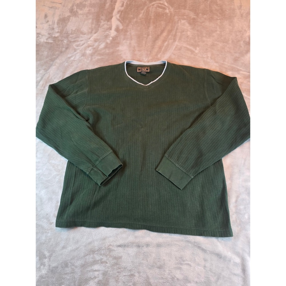 Vintage Abercrombie & Fitch Ribbed Shirt Mens XL Green Long Sleeve V-Neck Cotton